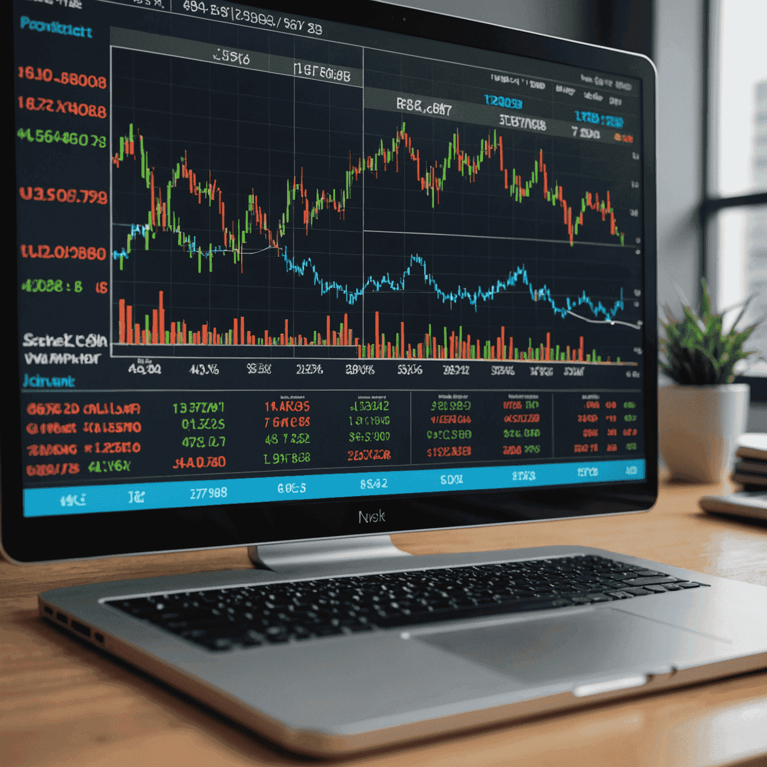 Bildschirm mit Aktienkursen und Graphen, die die Volatilität und das Potenzial des Aktienmarktes darstellen