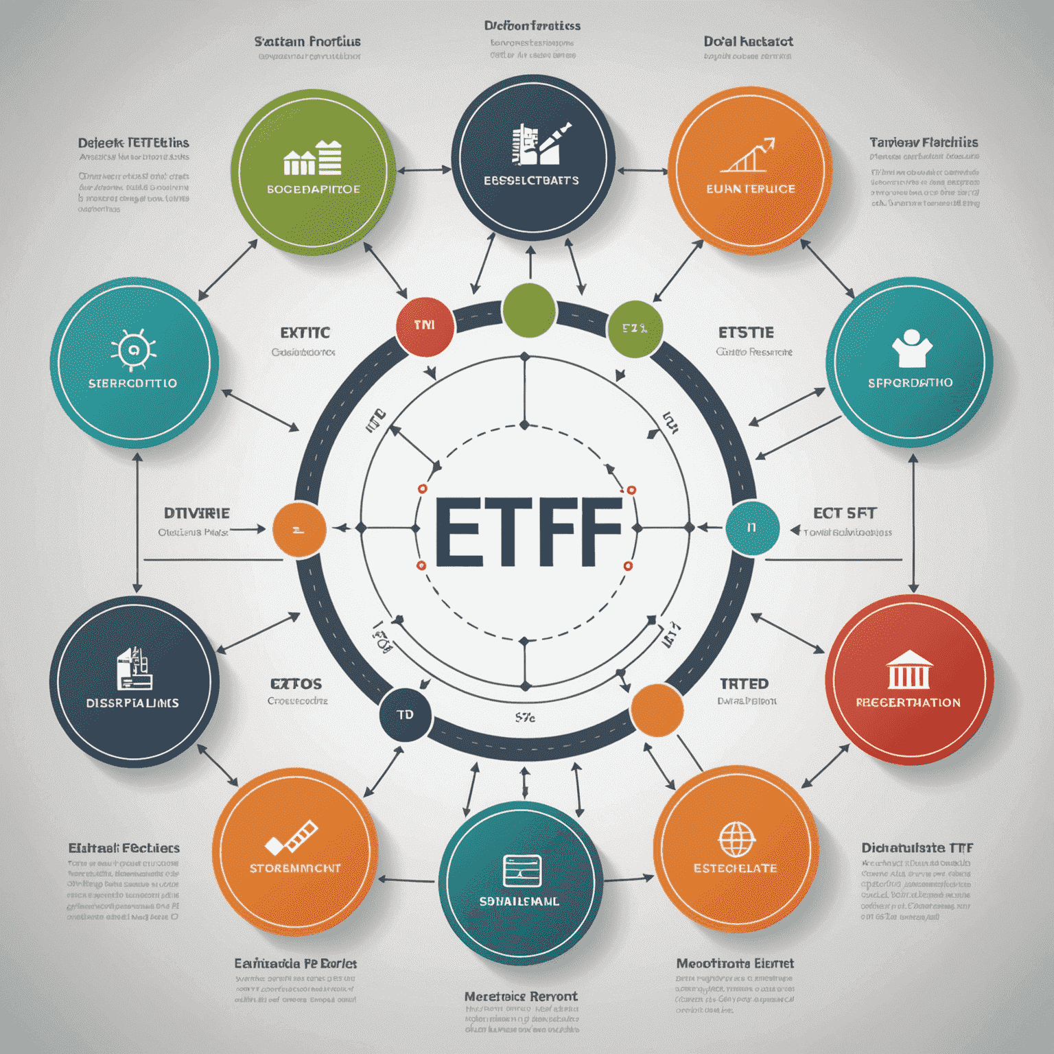 Diagramm, das die Diversifikation eines ETF-Portfolios zeigt, mit verschiedenen Sektoren und Branchen